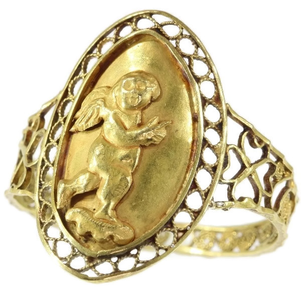 French Romance: 1840 Gold Ring with Cupid s Charm